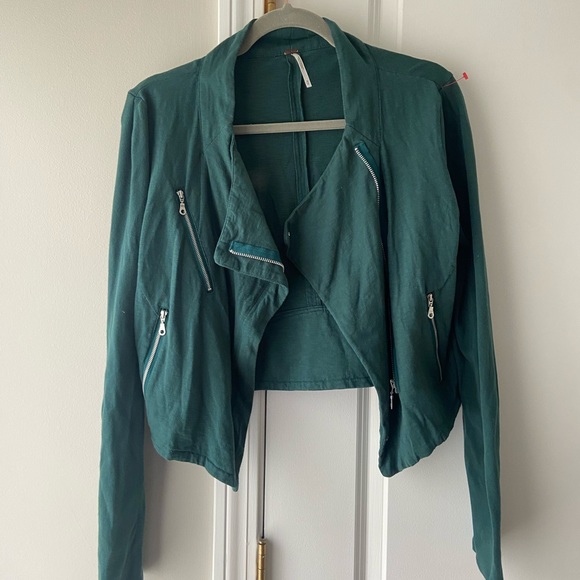 Free People Jackets & Blazers - Free people cotton cropped Moto jacket green
